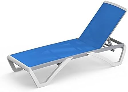 Domi Outdoor Lounge Chair, Aluminum Patio Chaise Lounge with 5 Position Adjustable Backrest and Wheels, All Weather Reclining Chair for Patio, Yard, Balcony, Poolside (Blue)