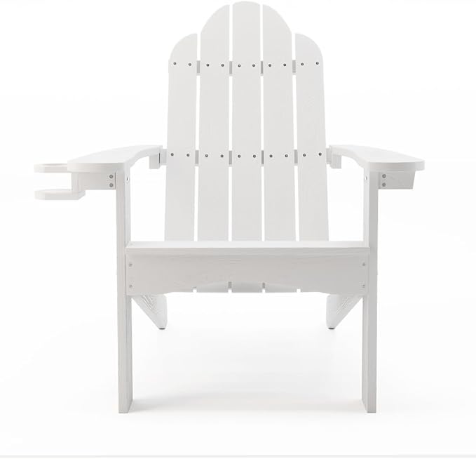 LUE BONA HDPS Adirondack Chairs Set of 2, Fire Pit Outdoor Chair Weather Resistant with Cup Holder, Modern Plastic Chair Plastic for Patio, Deck, Proch, 350LBS, White