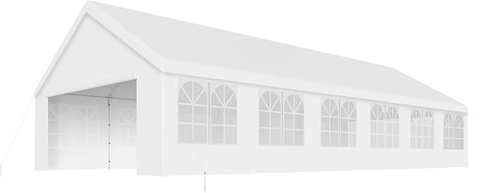 20'X40' Party Tent with Removable Sidewall Windows, Outdoor Heavy Duty Wedding Gazebo, Event Shelter Wedding Canopy Tent for Parties Carport BBQ, White & Straight Edge