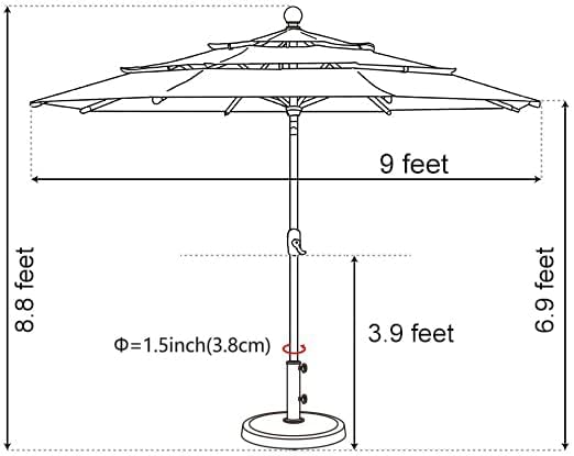 EliteShade USA 10-Year-Non-Fading 9Ft 3 Tiers Market Umbrella Patio Umbrella Outdoor Table Umbrella with Ventilation, Antique Beige