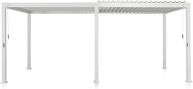Mirador 111S Round Louvered Pergola Gazebo, 10Ft x 20Ft, Full Aluminum Frame, Adjustable Roof, Outdoor, Durable, White