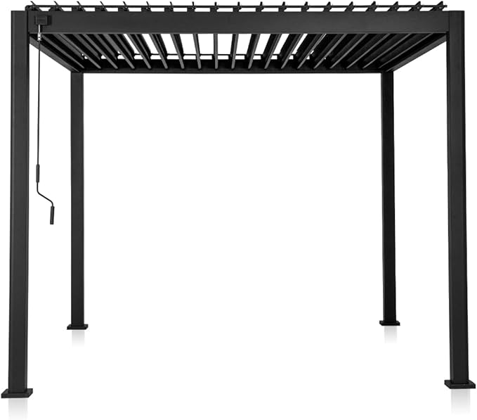 Mirador 111S Round Louvered Pergola Gazebo, 10Ft x 10Ft, Full Aluminum Frame, Adjustable Roof, Outdoor, Durable, Charcoal