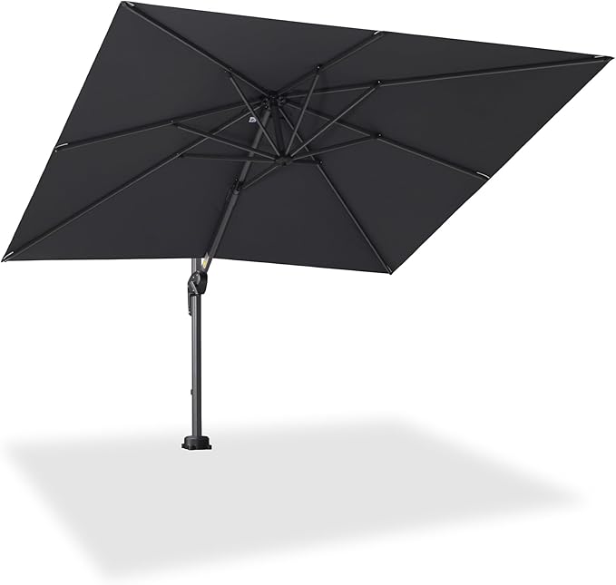 PURPLE LEAF 8' X 8' Patio Umbrella with In-ground Base for Pool 7' High Offset Outdoor Cantilever Umbrella Swimming Pool Umbrella with 360°Rotation for Poolside Grey