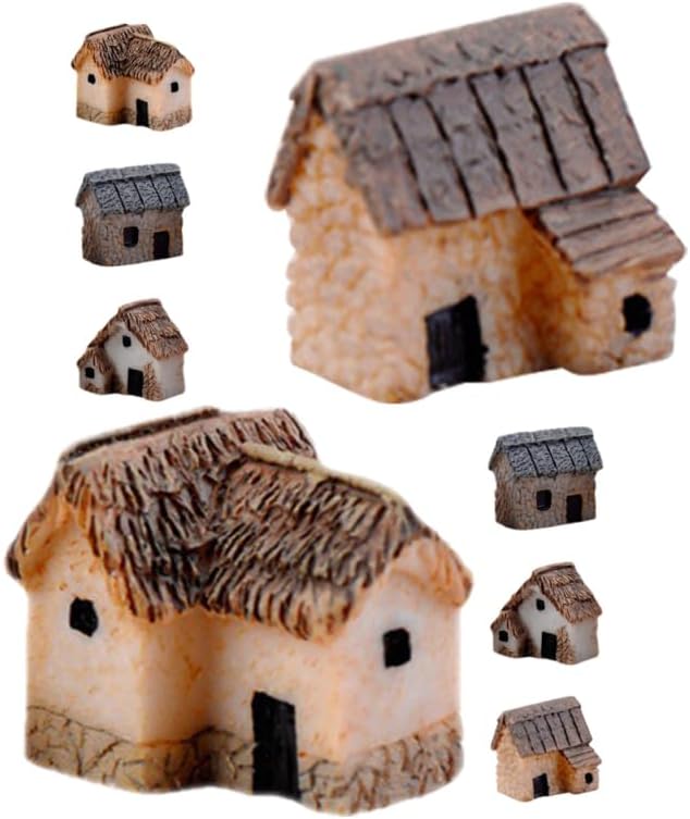SUPVOX 8Pcs Mini Resin Village House Figurines for DIY Moss Micro Landscape Terrarium Decor Fairy Garden Bonsai Office Desk Ornament