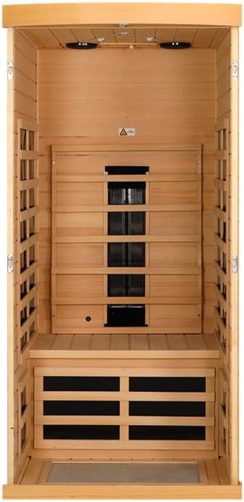 Ceramic Infrared Sauna 1 Person, Low EMF FAR Infrared Indoor Sauna for Home, 1300w Canadian Hemlock Wood Saunas with 6 Heating Panels, Blue-Tooth Control, LCD Display, LED Reading Lamp