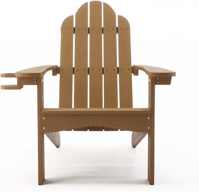 LUE BONA HDPS Adirondack Chairs Set of 6, Fire Pit Outdoor Chair Weather Resistant with Cup Holder, Modern Plastic Chair Plastic for Patio, Deck, Proch, 350LBS, Brown