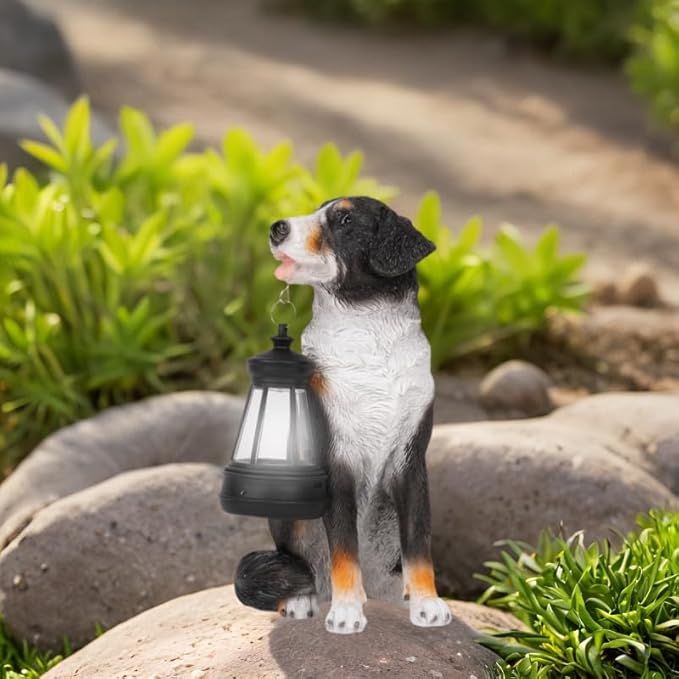 Bourne Dog Garden Statues with Solar Lantern, Outdoor Figurine Resin Sculpture Hanging Solar Power Lights for Decoration Yard Patio Balcony Lawn Ornament Art Decor, Unique Gift for Grandma Wowen Mom