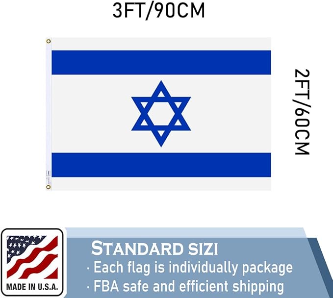 Israeli Flags 2x3 FT Made in The USA-Heavy Duty Vibrant Colors Double Sided Israeli National Flag Flag with 2 brass grommets for Home/Company/Indoor Outdoor Decoration