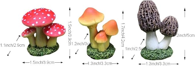 Mini Mushroom House Set - 4pcs Miniature Houses and 3pcs Mini Mushrooms for Fairy Gardens, Micro Landscapes, Moss Decorations (Mushroom House)