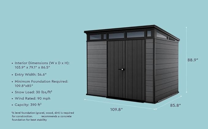 9x7 Ft All-Weather Storage Shed with Skylight,Window,Built-in Ventilation,Walls, & Lockable Double Doors for Patio Furniture Lawn Mower Tools and Bike Storage Lockable Black and Gray