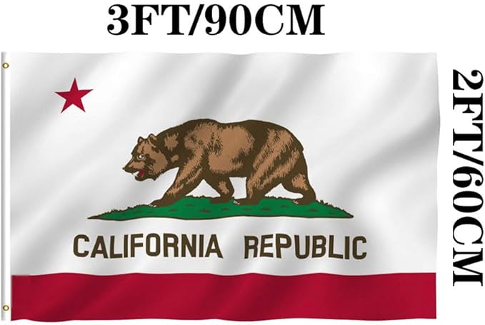 Jayus Double Sided Embroidered California Republic Sates Flags 2x3 FT Outdoor - 340D Heavy Duty Nylon Californian Cali CA Bear Flag Banner with 2 Grommets
