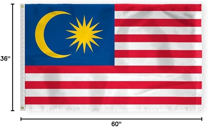 AGAS Malaysia Flag 3x5 ft 200D Nylon Fabric Double Stitched Canvas Header Brass Grommets Fade Resistant & Vivid Colors Can be Hung on Flagpole Outside or Indoors on a Wall