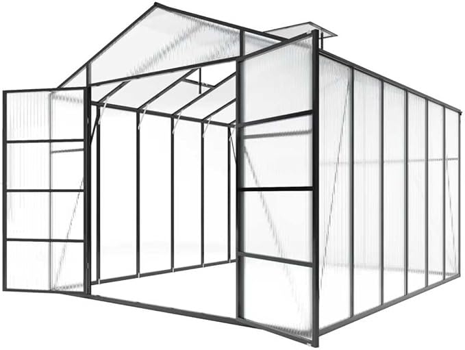 10*12*8.7FT Greenhouse for Outdoors,Polycarbonate Greenhouse with Stronger Wind Protection and Roof Vent,Walk-in Large Aluminum Sunroom Winter Proof,Black