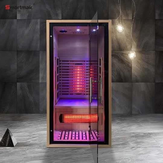 Full Spectrum Infrared Sauna for 1 Person, Upgraded WiFi Control Indoor Canadian Hemlock Wood Home Spa Saunas, Red Light Therapy, Speaker, Oxygen bar, Reading & 7-Color Light, 1350 W, US Instock 110V