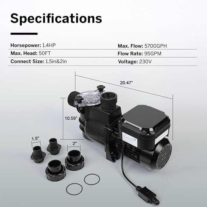BlueBay 1.4HP Inground & Above Ground Swimming Pools Pump Variable Speed, 230V/60HZ, with Color LED Screen, Air Cooled Motor, Energy Star Certified