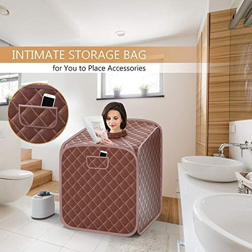 Giantex Portable Steam Sauna Spa 2L Folding Private Sauna Tent W/Chair Foot, Massage Roller, Absorbent Pad,9 Adjustable Temperature Levels for Stress Fatigue 33 x 33x 42 Inch (Coffee)