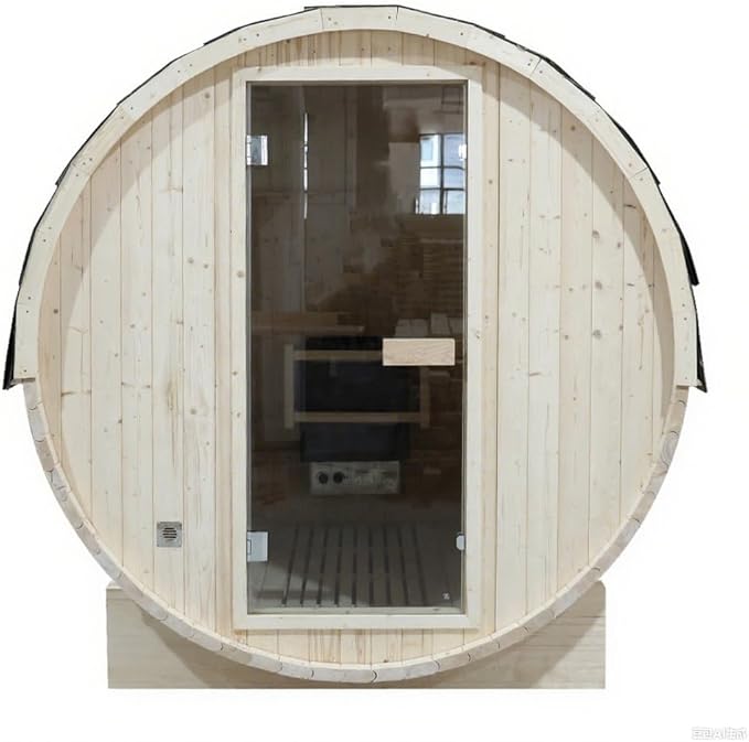 ZONEMEL Outdoor Barrel Steam Sauna, Canadian Pine Sauna Room for 4-6 Person with 6KW ETL Certified TOULE Heater,Rocks, 8mm Tempered Glass, Waterproof System