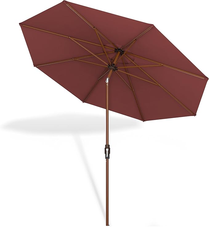 Midtown Umbrellas Wooden 2-8 Feet Outdoor Patio Umbrella, Terylast Cherry Burgundy Grey Fabric, Aluminum Frame For Backyard Umbrella, Deck Umbrella, Garden Umbrella & Pool Umbrella - Wooden Pole