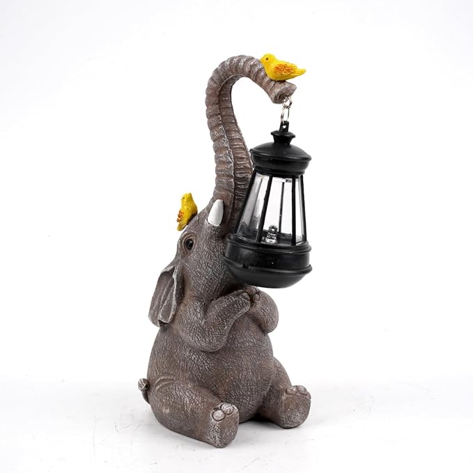 Elephant Garden Statues with Solar Lantern, Outdoor Figurine Resin Sculpture Hanging Solar Power Lights for Decoration Yard Patio Balcony Lawn Ornament Art Decor, Unique Gift for Grandma Wowen Mom