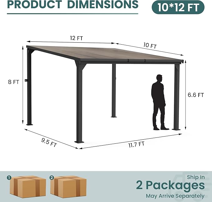 10 * 12FT Pergola,Outdoor Gazebo,Hardtop Lean to Gazebo,Wall Mounted Pergola,Pergolas Gazebos Clearance,Aluminum Frame Pergola,UV Resistant Patio Roof,Patio Awnings for Porch,Lawn,Backyard