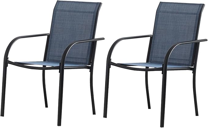Outdoor Dining Chairs Set of 2, Stackable Patio Chairs with Textilene Fabric, Lightweight Garden Chairs for Poolside, Backyard, Camping, Dark Blue