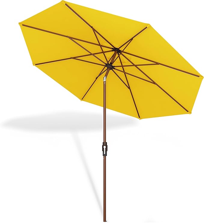 Midtown Umbrellas The Wooden 2-10 Feet Large Patio Umbrella, Terylast Sunflower Yellow Fabric, Aluminum Frame For Backyard Umbrella, Deck Umbrella, Garden Umbrella & Pool Umbrella - Wooden Pole