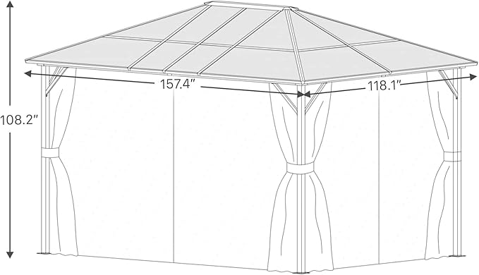 Grand Patio 10'x13' Gazebo Outdoor Hardtop Polycarbonate Gazebo Canopy with Netting and Curtains for Garden, Patio, Backyard