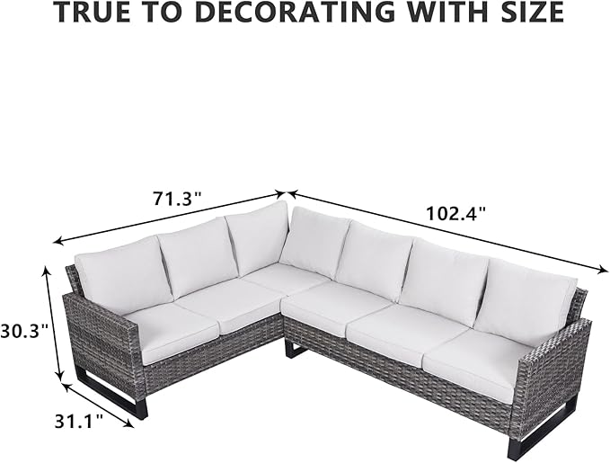 HUMMUH 8 Piece Patio Furniture with Fire Pit,PE Wicker Outdoor Conversation Sets-6-Seater Sofa,Patio Swivel Chairs Outdoor Chairs, Propane Fire Pit,Side Table for Porch,Garden,Backyard