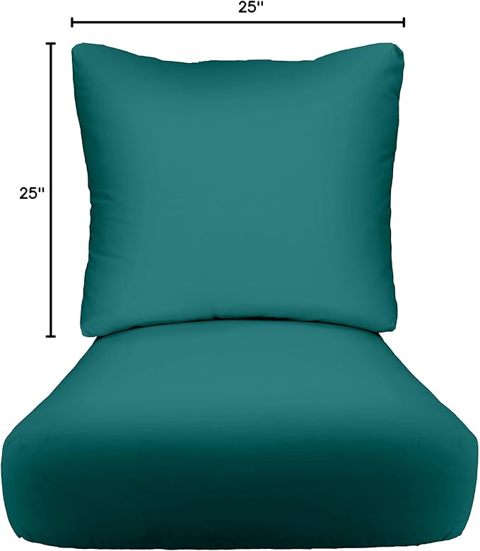 RSH DECOR Indoor/Outdoor Deep Seating Chair Cushion with Pillow Back, All Weather Polyester Fabric, Seat 25” W x 25” D & Back 25” W x 21” H, Peacock