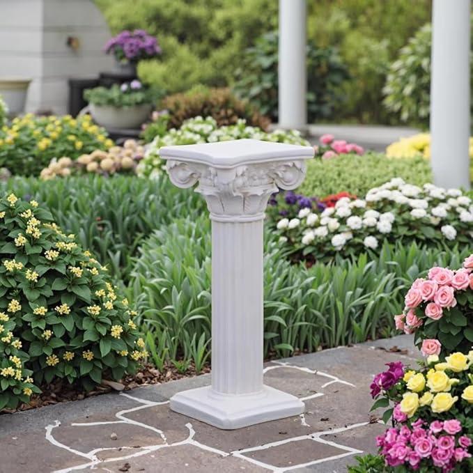 Decorative Roman Column Pedestal,MGO Cement with Fiber, Classical Garden Pillar, Indoor Outdoor Decor, Wrap Foam Safely Delivered from Local Warehouse (White, 31.5IN)