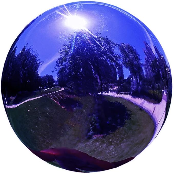 Blue Gazing Globe Mirror Ball in Stainless Steel, Shiny Hollow Sphere Sparkling Housewarming Outdoor Ornament (6 Inch)