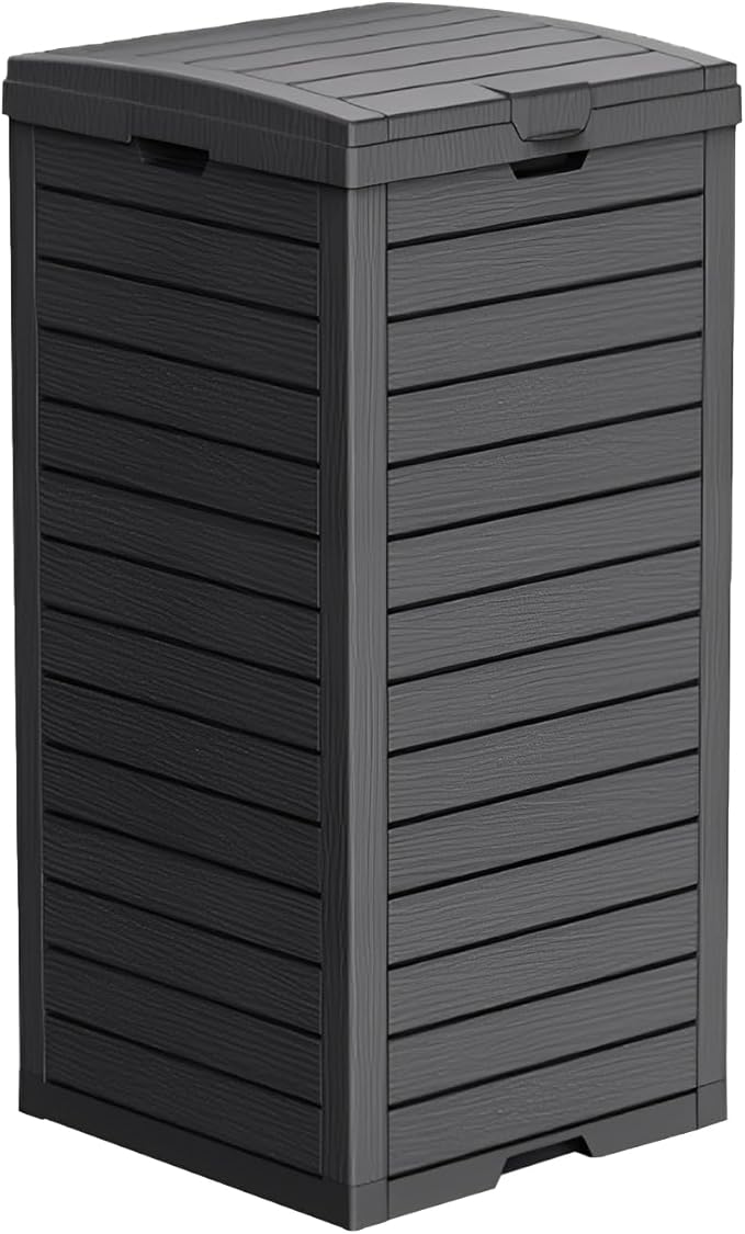 31 Gallon Double-Lid Outdoor Trash Can with Leak-Proof Slide Tray, Weatherproof Resin Waste Bin for Patio, Garden, Indoor and Backyard, Black