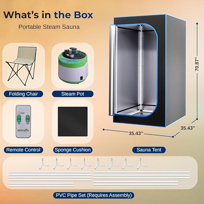 SereneLife SLISAU35BK Full Size Portable Steam Sauna –Personal Home Spa, 71"x35", Black