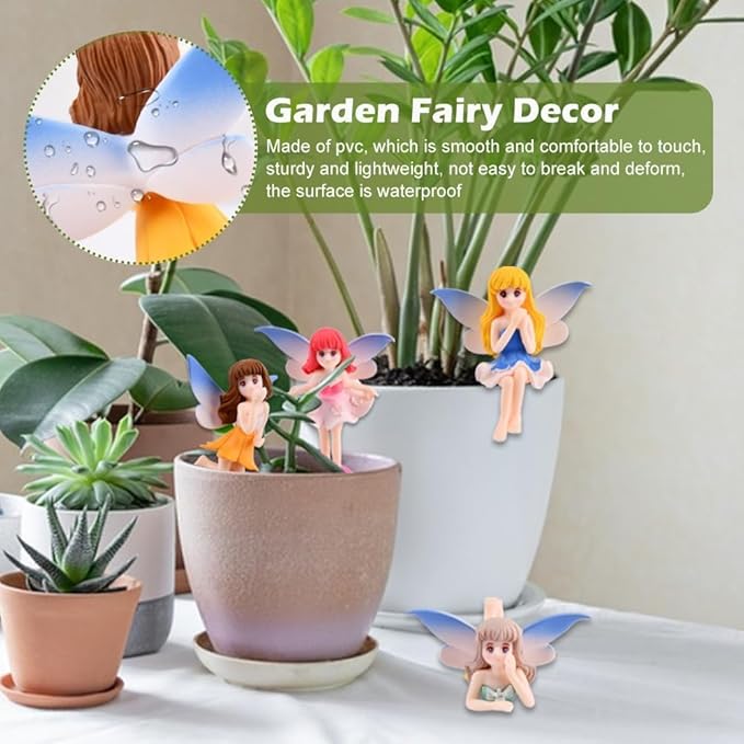 2 Pcs Enchanting Small Fairy Figurines with Fly Wings - Miniature Fairy Garden Accessories for DIY Gardens, Birthday Cake Toppers, Flower Pot Decor, Home & Car Decoration, Mini Pond Bridge Ornaments.