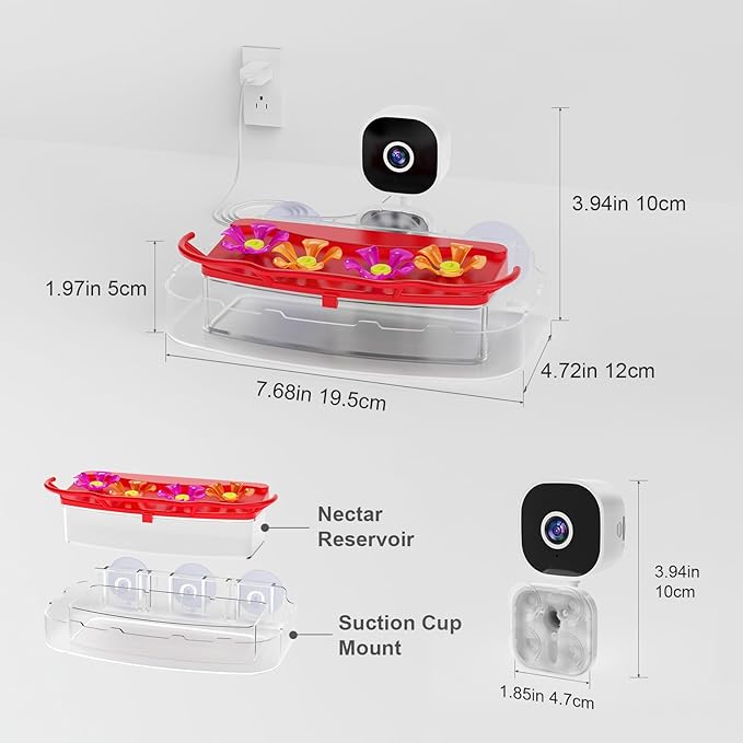 Smart Window Humming Bird Feeder Camera, AI Identifies Species in 2K HD, with Ant Moat & Secure Suction Mount - The Ultimate Gift for Hummingbird Lovers (Transparent)