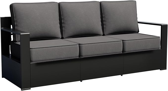 Outdoor Patio Furniture Aluminum Patio Sofa, All-Weather Metal Outdoor Couch with 6 Inch Thick Cushions for Garden, Outside and Porch (Grey, 1 PCS/Sofa)