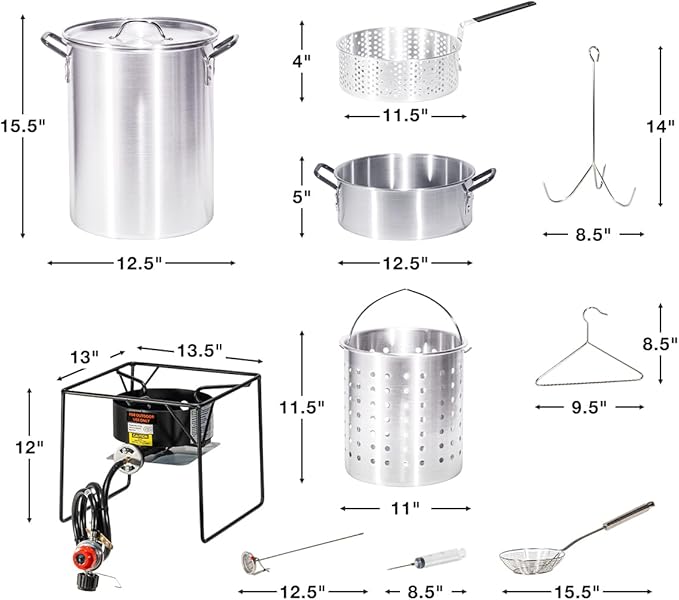 Barton Propane 30 Qt. Turkey Deep Fryer & 10 Qt. Fish Fryer Boiler Steamer Set, 37,000 BTU Burner, Ideal for Outdoor Cooking, Complete Set