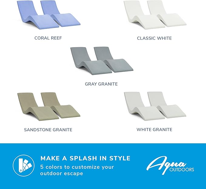 Aqua Outdoors - in-Pool Chaise Lounger - Pool & Sun Shelf Lounge Chair - Designed for Water Depths Up to 9” - Compatible with All Types - Poolside & Sun Deck Tanning - Set of 2 - Coral Reef