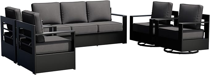 Outdoor Patio Furniture Set, 5-Piece Aluminum Patio Conversation Set All-Weather Metal Outdoor Sectional with 6 Inch Thick Cushions, Deep Setting for Garden, Outside and Porch