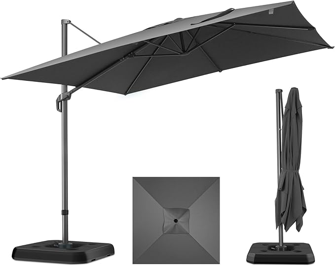 HOTIME 10x10 Patio Umbrella Cantilever Outdoor Umbrella Aluminum Offset Pool Umbrella with 360 Rotation for Garden Deck Pool Patio, Gray
