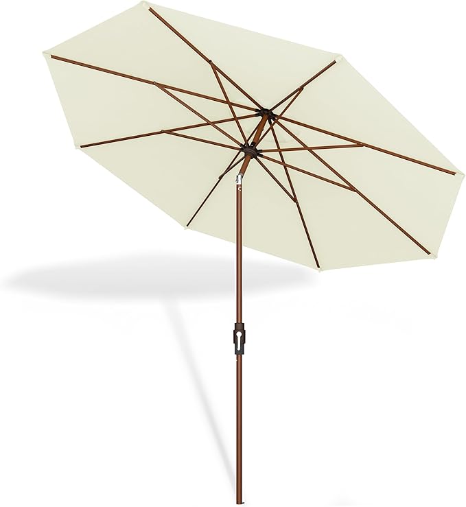 Midtown Umbrellas Sunbrella Umbrella Outdoor Patio Umbrella 2-9 Feet in Canvas Natural Acrylic Fabric, Auto-Tilt Aluminum Frame For Backyard Umbrella, Deck Umbrella & Porch Umbrella - Wooden Pole