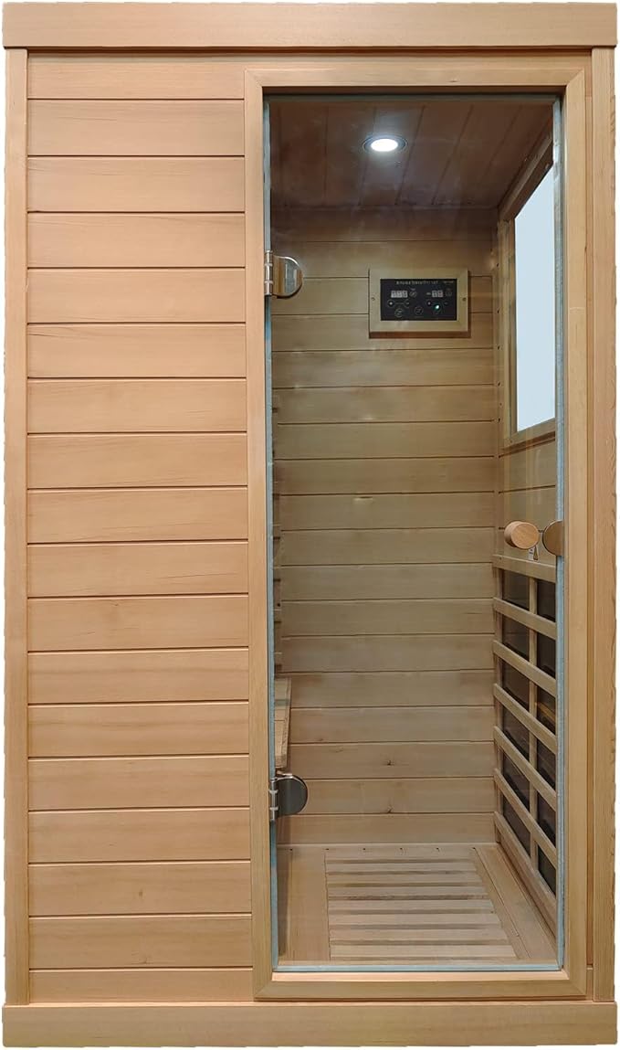 Infrared Sauna Indoor, Home Sauna, Low EMF Infrared Sauna,1 Person Infrared Saunas for Home, Canadian Hemlock,Smart Display,Bluetooth,Reading Lamp