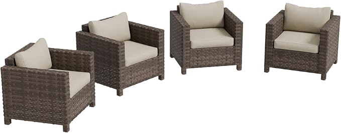 COOS BAY Lanai Chic Outdoor Chair Set of 4, Deep Seating Patio Chairs, Modern Outdoor Armchairs, 4 Pieces, Brown/Beige