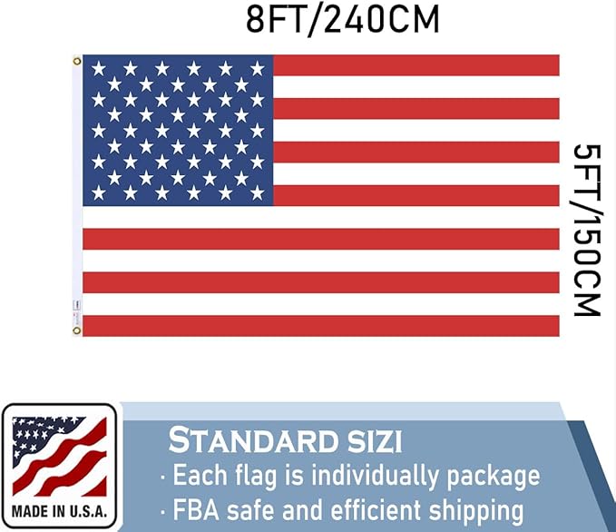 American US Flag 5x8 FT 100% Made in The USA- Heavy Duty Vibrant Colors Double Sided United States Flag with 3 Brass Grommets for Home/Company/Indoor Outdoor Decoration (FMAA Certified)