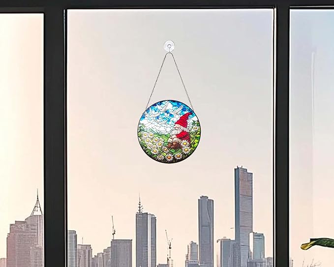 10'' Dwarf Patterned Window Pendant,Suncatcher Stained Glass Window Hangings,Hanging Stained Glass for Windows,Indoor Outdoor Home Garden Ornaments,Gifts for Family, Friends, and Pendant Enthusiasts
