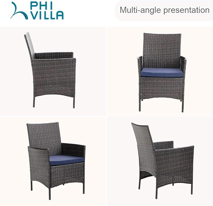 PHI VILLA Outdoor Wicker Dining Chairs Set of 6, Modern PE Rattan Armchair with Cushions for Patio, Deck, Yard, Porch