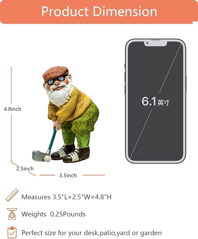 The Great Garden Golfing Gnome Statue - Indoor or Outdoor Garden Gnome Sculpture Lawn Figurines for Home, Patio or Yard