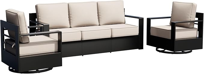 Outdoor Patio Furniture Set, 3-Piece Aluminum Patio Conversation Set All-Weather Metal Outdoor Sectional with 6 Inch Thick Cushions, Deep Setting for Garden, Outside and Porch