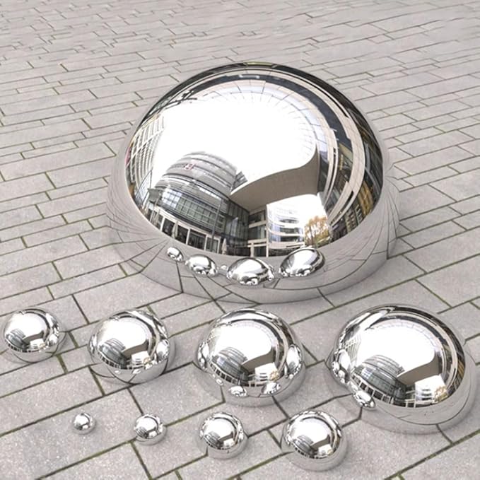 7pcs Half Gazing Globe Mirror Ball,Silver 304 Stainless Steel Hollow Polished Reflective Smooth Garden Sphere,Colorful and Shiny Addition to Any Garden or Home