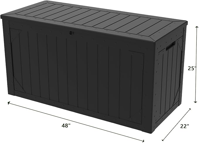 Outdoor Storage Box, 100 Gallon Deck Box Outdoor Storage Bench Outside Waterproof Resin Storage Bench, Lockable Patio Cushions, Garden Tools Storage For Furniture, UV Resistant(Black)